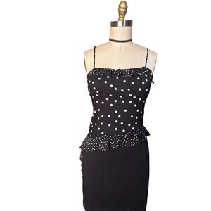 Polka Dot Ruffle Asymmetrical La Peche Camisole Top Small Black
